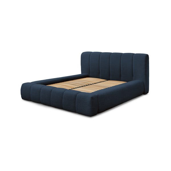 Letto matrimoniale imbottito blu scuro contenitore e rete inclusi 140x190 cm Denali - Bobochic Paris