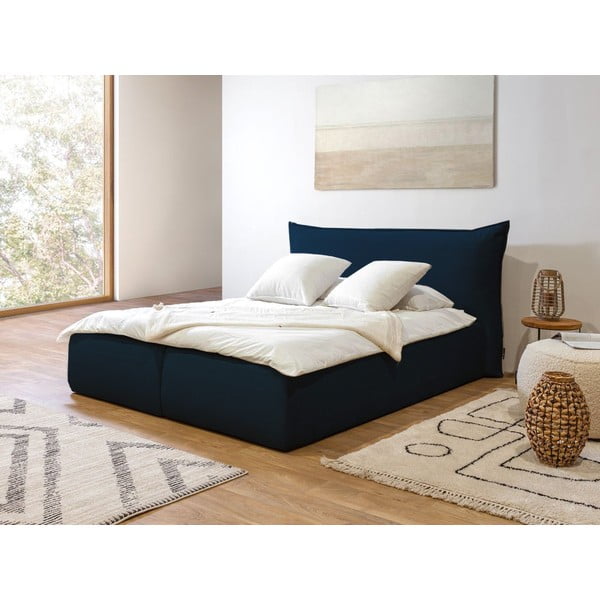 Letto matrimoniale in blu scuro imbottito con spazio contenitivo con griglia inclusa 180x200 cm Jade – Bobochic Paris-image-4