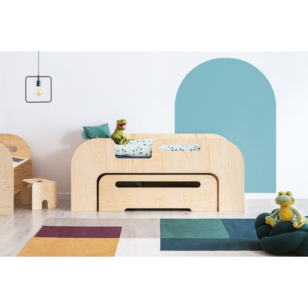 Letto per bambini con letto estraibile in colore naturale 80x200 cm AIKO - Adeko-image-1