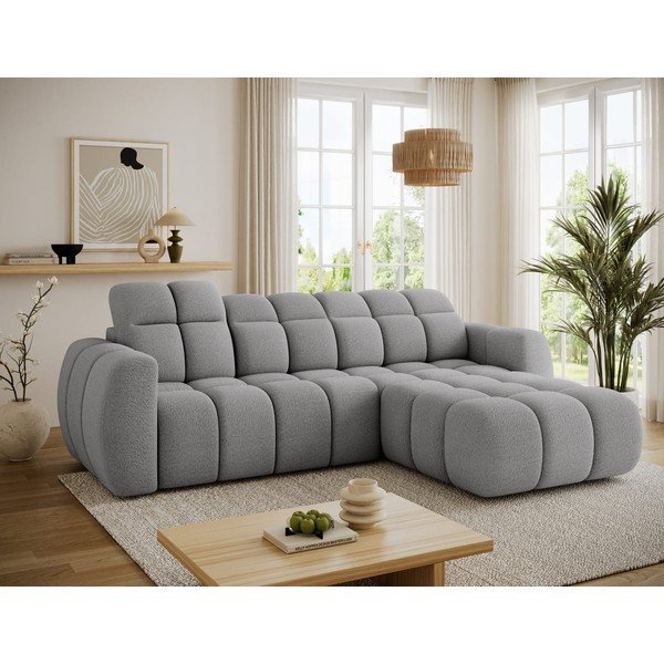 Divano angolare grigio (con penisola a destra/con chaise lounge) con rivestimento in bouclé Fanito – ELTAP-image-1