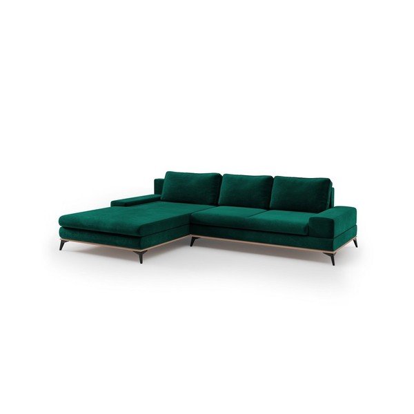 Divano letto angolare verde chiaro con rivestimento in velluto, angolo sinistro Astre - Windsor & Co Sofas-image-2