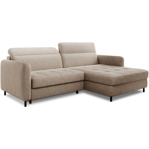 Divano angolare beige allungabile/con contenitore (con penisola a destra/con chaise lounge) e rivestimento in ciniglia Gomsi – ELTAP-image-2