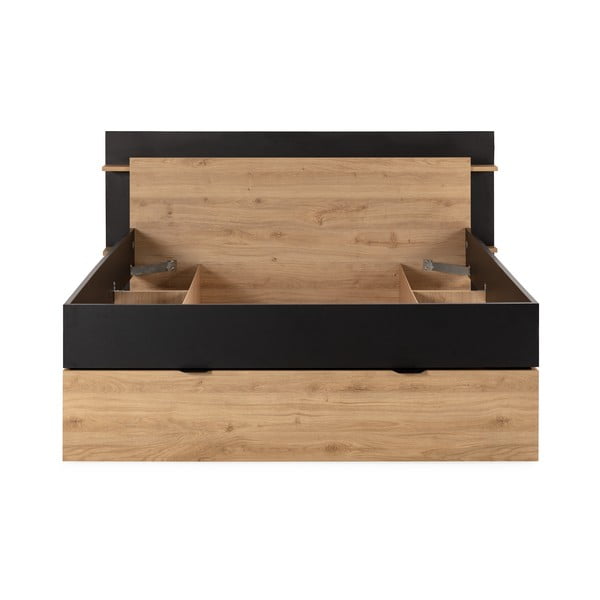 Letto matrimoniale effetto rovere con contenitore senza griglia in colore nero-naturale 160x200 cm Albo - Marckeric-image-3