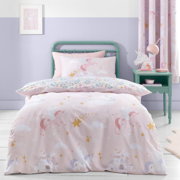 Set copripiumino e federa da bambini rosa per letto matrimoniale 200x200 cm Fairytale Unicorn – Catherine Lansfield-image-1