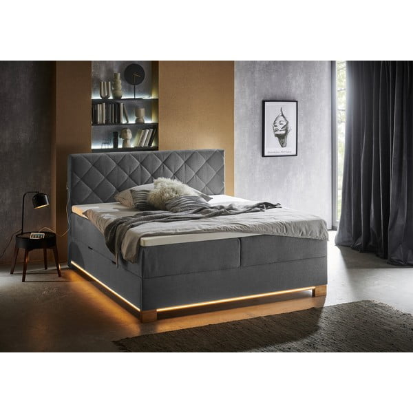 Letto boxspring grigio con contenitore 180x200 cm Messina - Meise Möbel-image-1