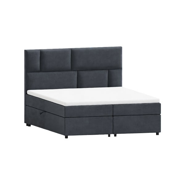 Letto boxspring grigio scuro con contenitore 200x200 cm Lola - Ropez