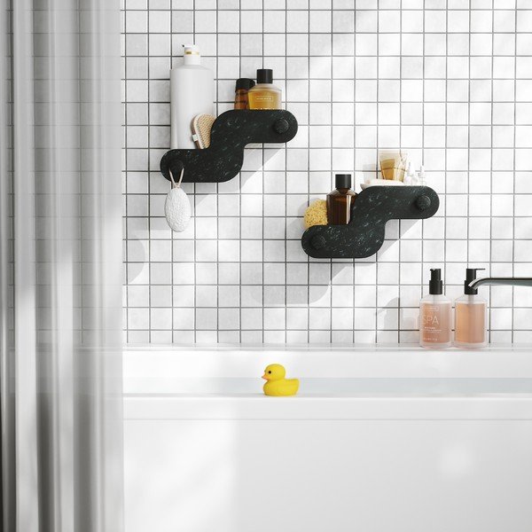 Mensole da bagno senza foratura color nero opaco in plastica 2 pz Nami – Umbra-image-2