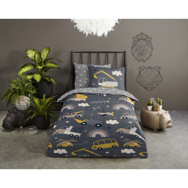 Set copripiumino e federa da bambini grigio in cotone per letto singolo 140x200 cm Rush – Good Morning-image-1