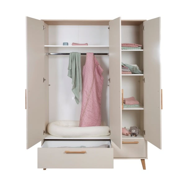 Armadio per bambini color crema/di colore naturale con effetto rovere 138x200x55 cm Jil – Roba-image-3