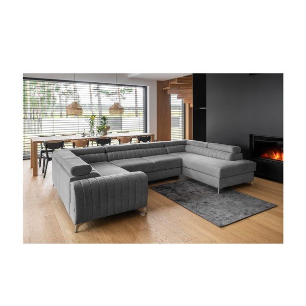 Divano angolare grigio scuro allungabile/con contenitore (con penisola a destra/a U) Louis – ELTAP-image-1