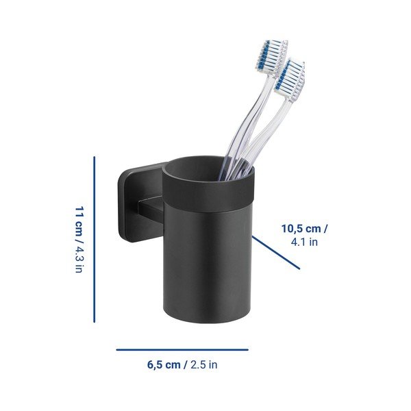 Portaspazzolino senza foratura nero opaco in acciaio inox con aggancio Turbo-loc Porto – Wenko-image-1