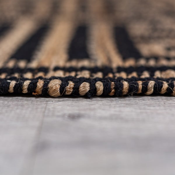 Tappeto nero/di colore naturale in misto iuta tessuto a mano 160x230 cm Meander Jute – Flair Rugs-image-4