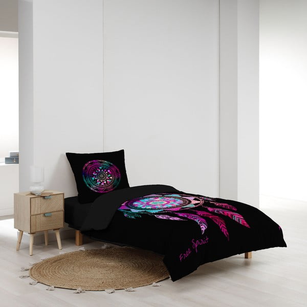 Set copripiumino e federa nero in cotone per letto singolo 140x200 cm Porte Bonheur – douceur d'intérieur-image-2