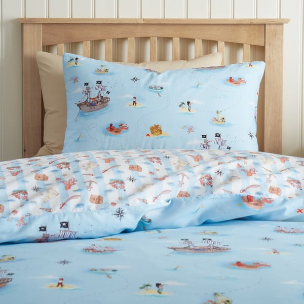 Set copripiumino e federa da bambini blu in cotone per letto matrimoniale 200x200 cm Pirates – Belle & Boo-image-1