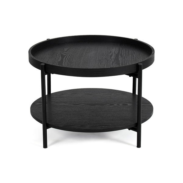 Tavolino da salotto rotondo nero con effetto rovere ø 64 cm Hagen – Bonami Essentials-image-2