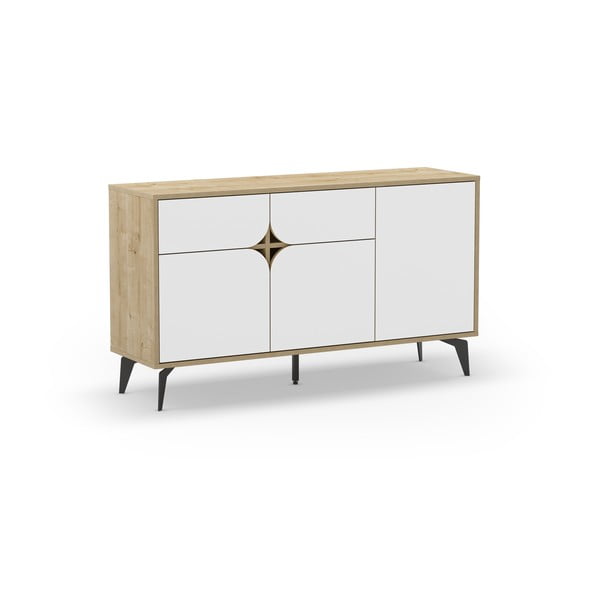 Cassettiera bassa in rovere decorata in bianco e naturale 140x79 cm Nola - Marckeric-image-2