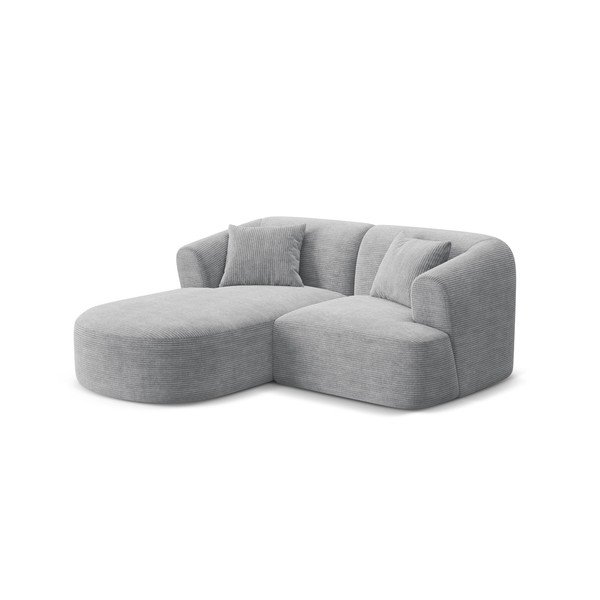 Divano angolare grigio chiaro (con penisola a sinistra/con chaise lounge) con rivestimento in velluto a coste Campi – Cosmopolitan Design-image-1