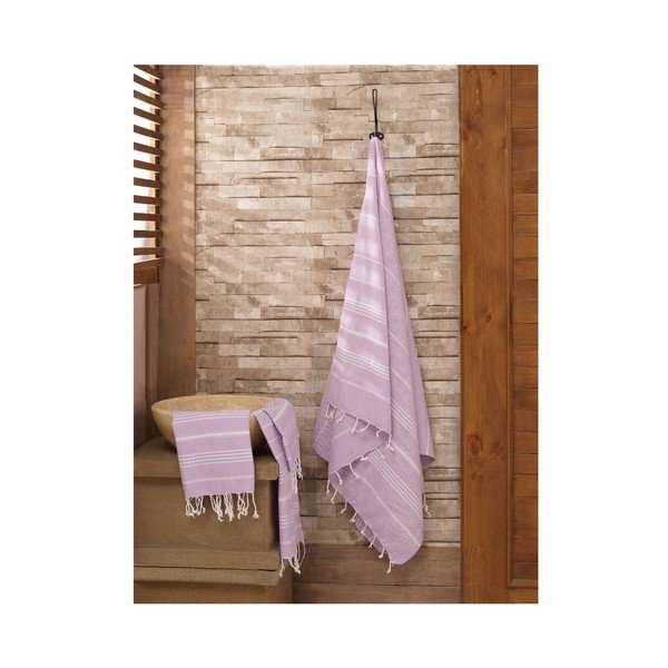 Set di asciugamani e teli da bagno Hammam viola in 100% cotone Sultan - Mijolnir