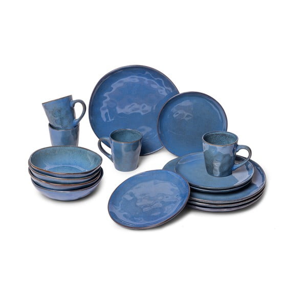 Set da pranzo in gres blu scuro 16 pezzi Glosia - Bonami Selection