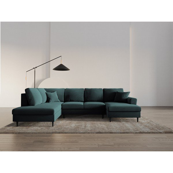 Divano angolare color petrolio allungabile e con contenitore (con penisola a sinistra/a U) con rivestimento in velluto Kyoto – Cosmopolitan Design-image-2