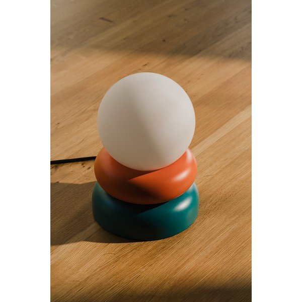 Lampada da tavolo color petrolio/arancione in legno massiccio con paralume in vetro (altezza totale 24 cm) Otem – noo.ma-image-4
