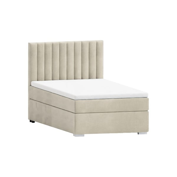 Letto singolo imbottito beige con contenitore con griglia 100x200 cm Bunny - Ropez