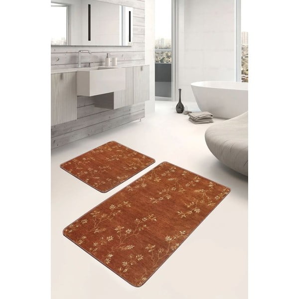 Set di tappetini per il bagno marroni in velluto 2 pz 60x100 cm – Mila Home-image-4