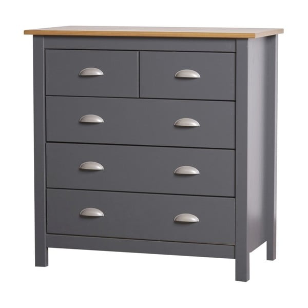 Cassettiera grigio antracite in legno di pino massiccio con 5 cassetti Jade - Marckeric-image-2