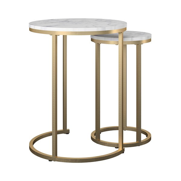 Set di tavolini da salotto rotondi bianchi/dorati con effetto marmo 2 pz ø 45 cm Amelia – CosmoLiving by Cosmopolitan-image-1