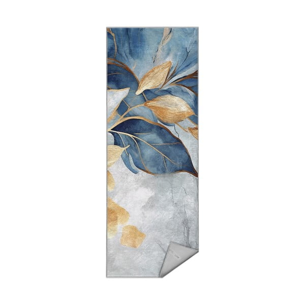 Passatoia blu/dorata lavabile 80x200 cm Golden Leaves – Mila Home