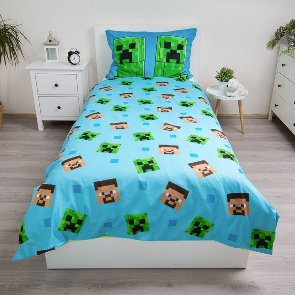Biancheria da letto per bambini con effetto fosforescente in cotone per letto singolo 140x200 cm Minecraft "Jungle Fight" – Jerry Fabrics-image-2