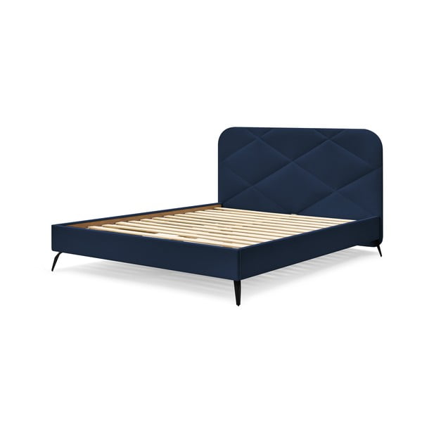 Letto matrimoniale in blu scuro imbottito con rete inclusa 180x200 cm Prune – Bobochic Paris