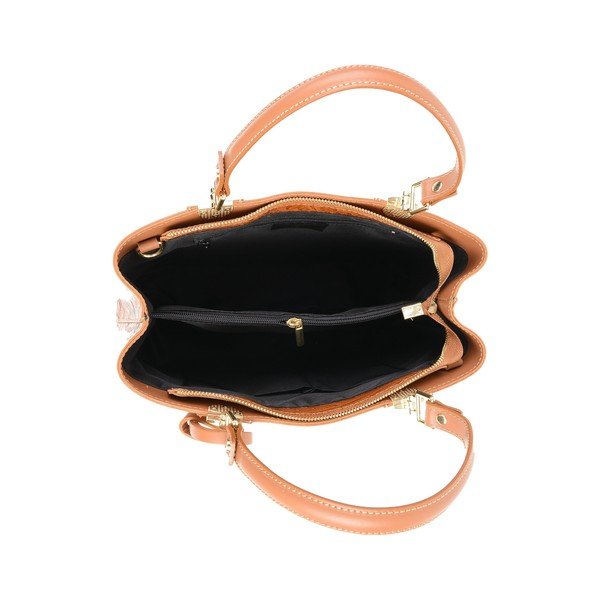 Borsa in pelle marrone cognac Floral - Carla Ferreri-image-3