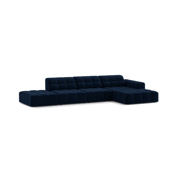 Divano angolare blu scuro (con penisola a destra/con chaise lounge) con rivestimento in velluto Chicago – Cosmopolitan Design-image-1