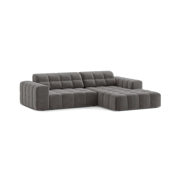 Divano angolare grigio (con penisola a destra/con chaise lounge) con rivestimento in velluto Chicago – Cosmopolitan Design-image-1