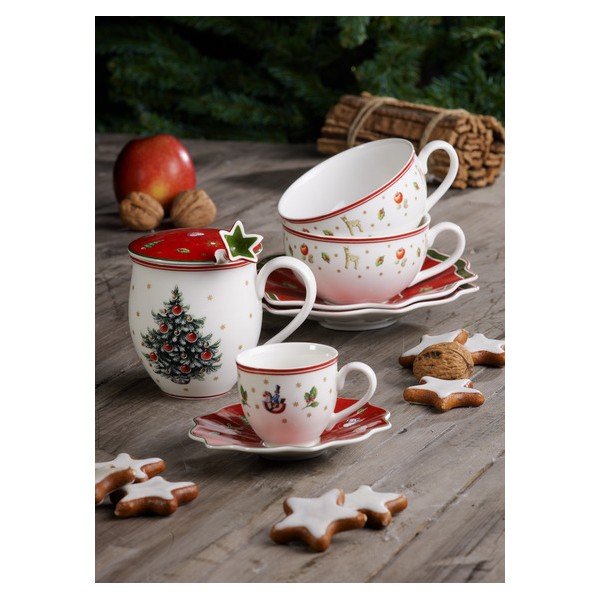 Tazza in porcellana rossa e bianca con piattino con motivo natalizio Villeroy & Boch, 0,3 l - Villeroy&Boch-image-2