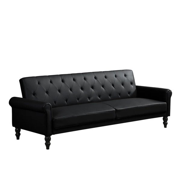 Divano nero reclinabile/allungabile con rivestimento in finta pelle 222 cm Tyne – Støraa-image-2