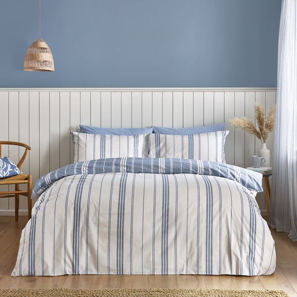 Set copripiumino e federa bianco e blu per letto singolo 135x200 cm Harbour Stripe – Catherine Lansfield-image-1