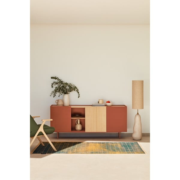 Cassettiera bassa in rovere decorato color mattone-naturale 180x78 cm Otto - Teulat-image-1