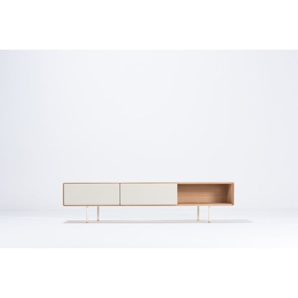 Mobile TV bianco-color legno naturale in legno di quercia 200x48 cm Fina - Gazzda-image-2