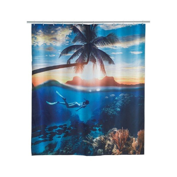Tenda da doccia blu Paradise, 180 x 200 cm - Wenko