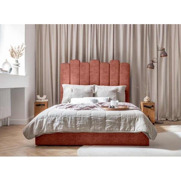 Letto matrimoniale imbottito con contenitore con griglia 160x200 cm in colore mattone Dreamy Aurora - Miuform-image-3