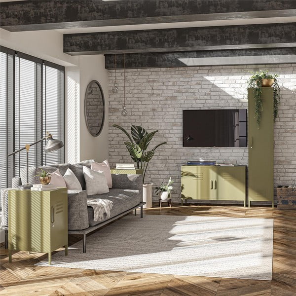 Comodino in metallo color kaki Bradford - Støraa-image-1