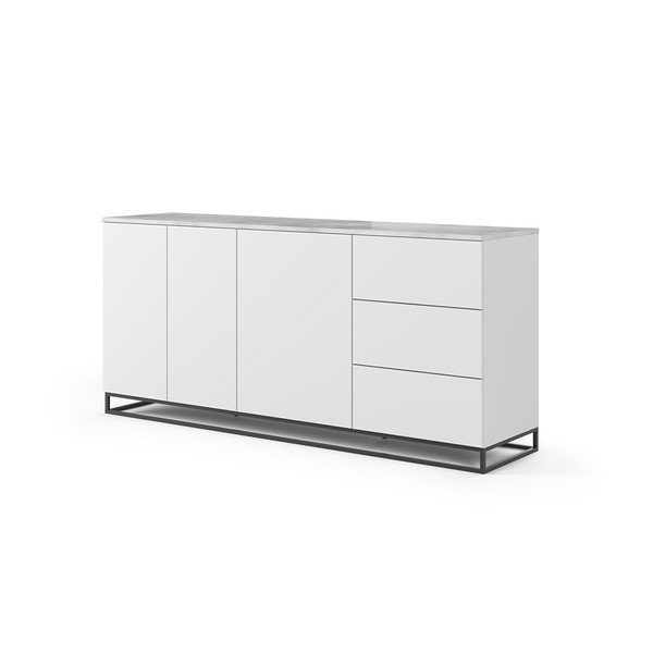 Bílá komoda s deskou z bílého mramoru s 3 šuplíky a 3 dvířkami a černýma nohama TemaHome Join-image-1