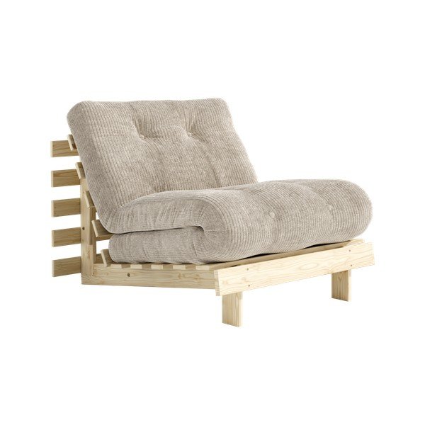 Poltrona stile futon color crema allungabile con rivestimento in velluto a coste Roots – Karup