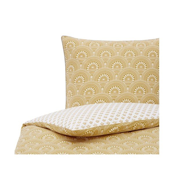 Biancheria da letto gialla e bianca in cotone biologico 200x135 cm Tiara - Westwing Collection-image-3