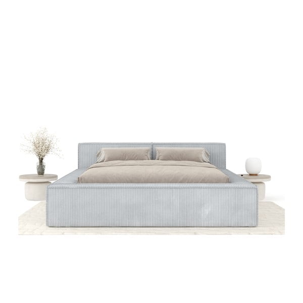 Letto matrimoniale imbottito grigio chiaro con contenitore con rete inclusa 200x200 cm Voliera – Maison de Rêve-image-2