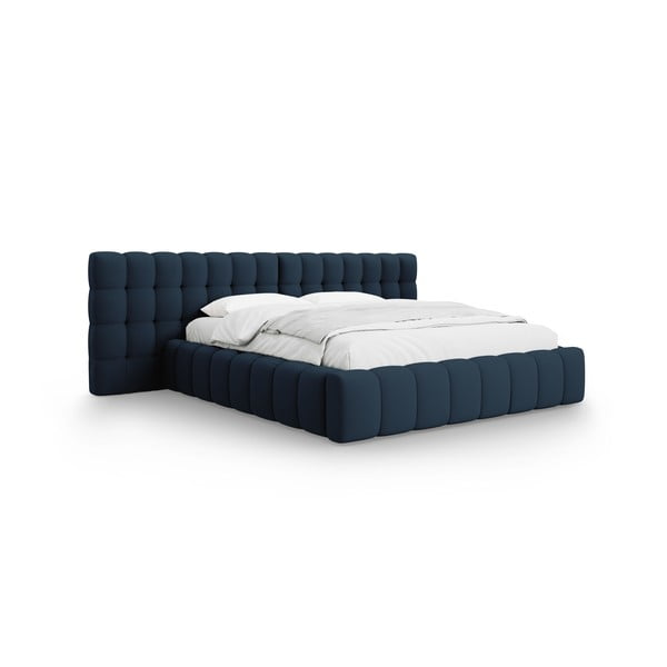 Letto matrimoniale imbottito blu scuro con contenitore e griglia 160x200 cm Mamaia - Micadoni Home