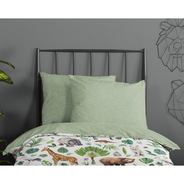 Set copripiumino e federa da bambini verde in cotone per letto singolo 140x200 cm Samba – Good Morning-image-2