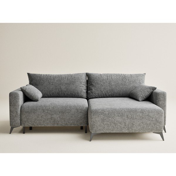 Divano angolare grigio allungabile/con contenitore (con penisola a destra/con chaise lounge) con rivestimento in ciniglia Leon – Maison de Rêve-image-2